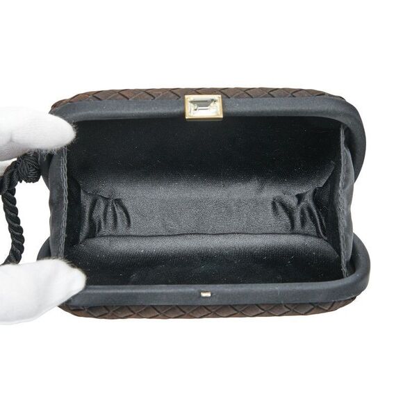 Bottega Veneta Intrecciato Clutch Bag Party Bag Pouch Brown Satin Clear Colored - Picture 8 of 9